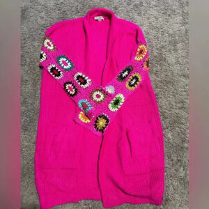Blakeley Boutique Crochet Style Cardigan Long Open Faced Sweater with Pockets